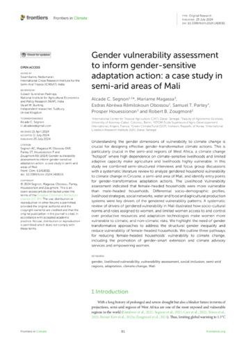 Gender vulnerability assessment to inform gender-sensitive adaptation action:  A case study in semi-arid areas of Mali