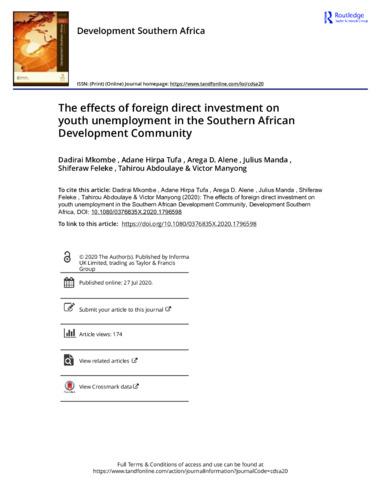 The effects of foreign direct investment on youth unemployment in the Southern African Development Community