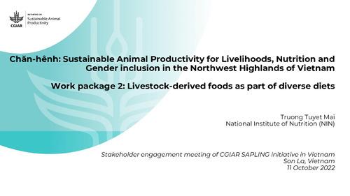 Chăn-hênh: Sustainable Animal Productivity for Livelihoods, Nutrition and Gender inclusion in the Northwest Highlands of Vietnam, Work package 2: Livestock-derived foods as part of diverse diets