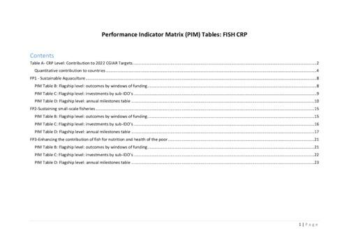 Fish Agri-Food Systems: Full Proposal 2017-2022 Performance Indicator Matrix (PIM) Tables