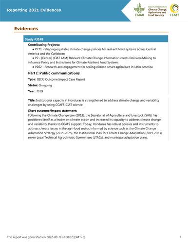 Institutional capacity in Honduras is strengthened to address climate change and variability challenges by using CCAFS-CIAT science.