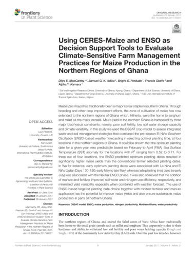 Using CERES-maize and ENSO as decision support tools to evaluate climate-sensitive farm management practices for maize production in the northern regions of Ghana