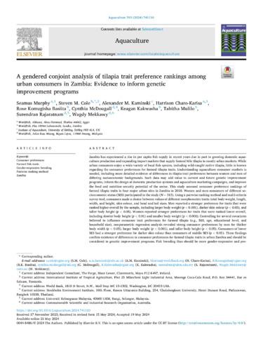 A gendered conjoint analysis of tilapia trait preference rankings among urban consumers in Zambia: evidence to inform genetic improvement programs