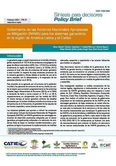 Gobernanza de las Acciones Nacionales Apropiadas de Mitigación (NAMA) para los sistemas ganaderos en la región de América Latina y el Caribe