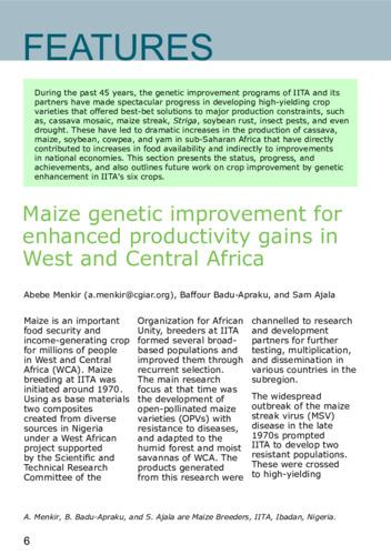Maize genetic improvement for enhanced productivity gains in West and Central Africa
