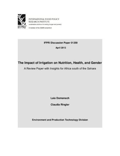 The impact of irrigation on nutrition, health, and gender: A review paper with insights for Africa south of the Sahara