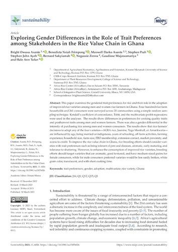 Exploring Gender Differences in the Role of Trait Preferences among Stakeholders in the Rice Value Chain in Ghana