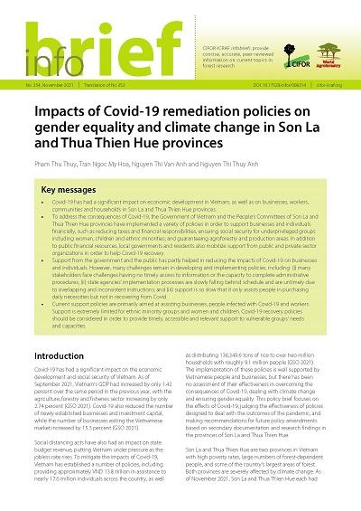 Impacts of Covid-19 remediation policies on gender equality and climate change in Son La and Thua Thien Hue provinces