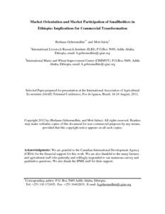 Market orientation and market participation of smallholders in Ethiopia: Implications for commercial transformation