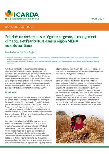 Priorités de recherche sur l’égalité de genre, le changement climatique et l’agriculture dans la région MENA : note de politique