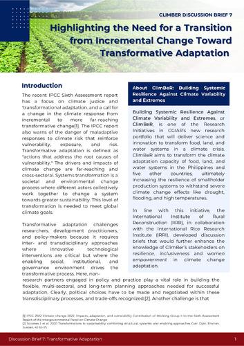 Highlighting the Need for a Transition from Incremental Change Toward Transformative Adaptation