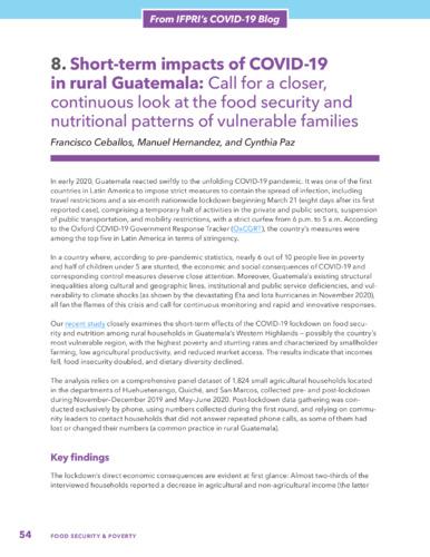 Short-term impacts of COVID-19 in rural Guatemala: Call for a closer, continuous look at the food security and nutritional patterns of vulnerable families