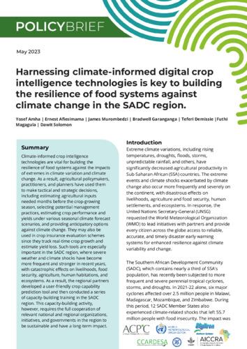 Harnessing climate informed digital crop intelligence technologies is key to building the resilience of food systems against climate change in the SADC region