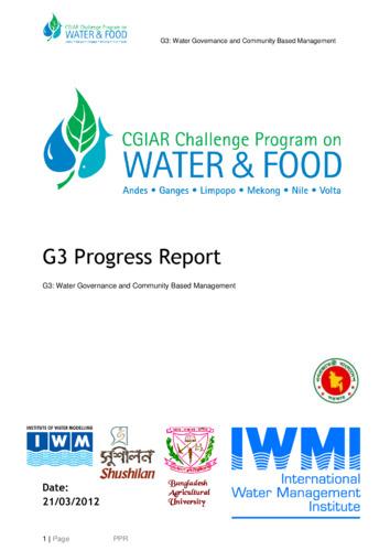 G3 2012 Progress Report: Water Governance and Community Based Management