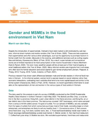 Gender and MSMEs in the food environment in Viet Nam