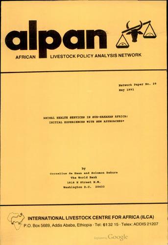 Animal health services in sub-Saharan Africa: Initial experience with new approaches