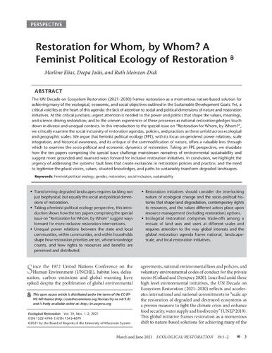 Restoration for whom, by whom? A feminist political ecology of restoration