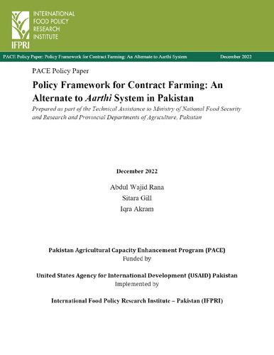 Policy framework for contract farming: An alternate to Aarthi system in Pakistan