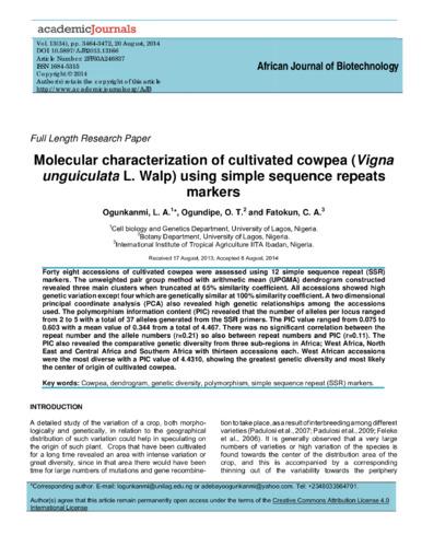 Molecular characterization of cultivated cowpea (Vigna unguiculata L. Walp) using simple sequence repeats markers