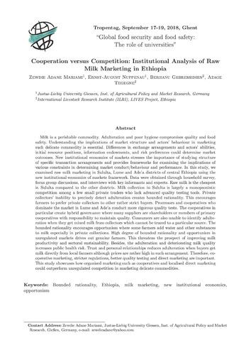 Cooperation versus competition: Institutional analysis of raw milk marketing in Ethiopia