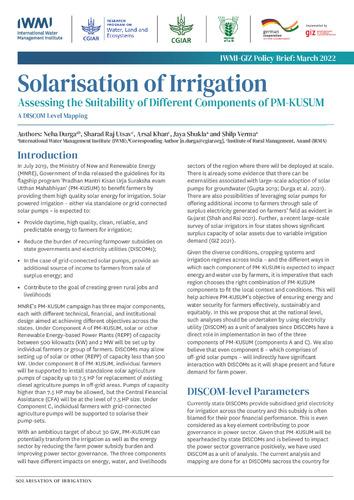 Solarisation of irrigation: Assessing the suitability of different components of PM-KUSUM. A DISCOM level mapping