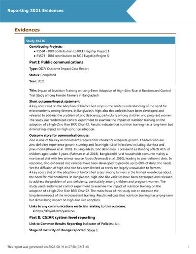 Impact of Nutrition Training on Long-Term Adoption of High-Zinc Rice: A Randomized Control Trial Study among Female Farmers in Bangladesh