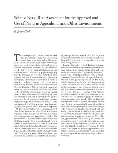 Agricultural biotechnology and the poor : proceedings of an international conference, Washington, D.C., 21-22 October 1999. Science-based risk assessment for the approval and use of plants in agricultural and other environments.