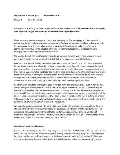 Report on the experience with and lessons learned of establishment of demoplots with improved forages and field days for farmers and dairy cooperatives