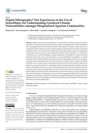 Digital ethnography? Our experiences in the use of SenseMaker for understanding gendered climate vulnerabilities amongst marginalized agrarian communities