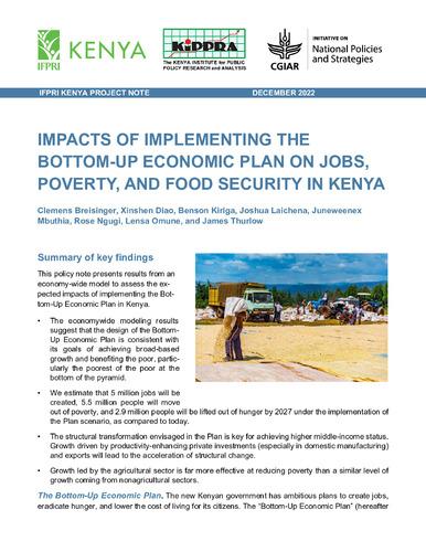 Impacts of implementing the bottom-up economic plan of jobs, poverty, and food security in Kenya