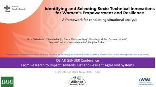 Identifying and selecting socio-technical innovations for women’s empowerment and resilience: A framework for conducting situation analysis
