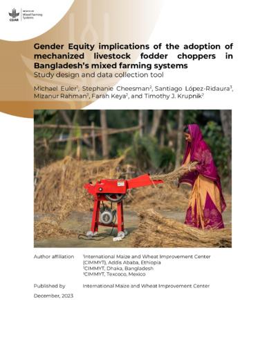 Gender equity implications of the adoption of mechanized livestock fodder choppers in Bangladesh’s mixed farming systems: study design and data collection tool