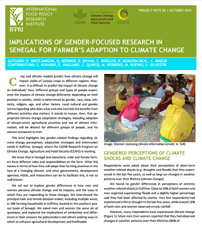 Implications of gender-focused research in Senegal for farmer's adaption to climate change