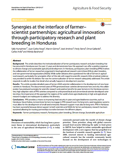 Synergies at the interface of farmer-scientist partnerships: agricultural innovation through participatory research and plant breeding in Honduras