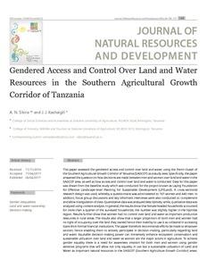 Gendered Access and Control Over Land and Water Resources in the Southern Agricultural Growth Corridor of Tanzania