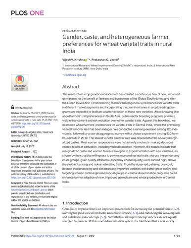 Gender, caste, and heterogeneous farmer preferences for wheat varietal traits in rural India