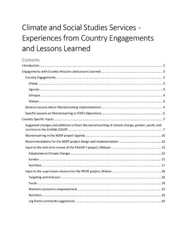 Climate and social studies services: Experiences from country engagements and lessons learned