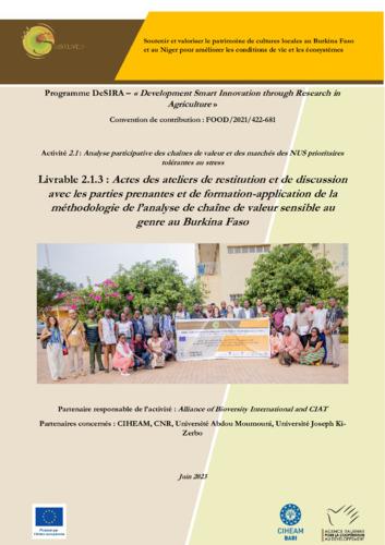 Actes des ateliers de restitution et de discussion avec les parties prenantes et de formation-application de la méthodologie de l’analyse de chaîne de valeur sensible au genre au Burkina Faso