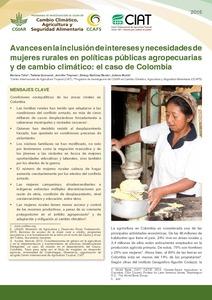 Avances en la inclusión de intereses y necesidades de mujeres rurales en políticas públicas agropecuarias y de cambio climático: el caso de Colombia