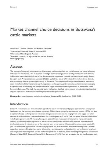 Market channel choice decisions in Botswana’s cattle markets