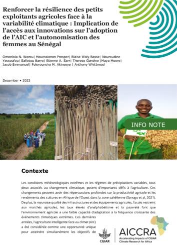 Renforcer la résilience des petits exploitants agricoles face à la variabilité climatique : Implication de l'accès aux innovations sur l'adoption de l’AIC et l'autonomisation des femmes au Sénégal