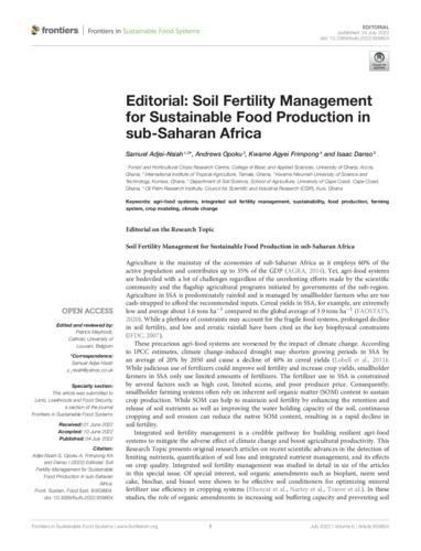 Editorial: soil fertility management for sustainable food production in sub-Saharan Africa