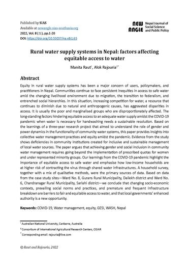 Rural water supply systems in Nepal: factors affecting equitable access to water
