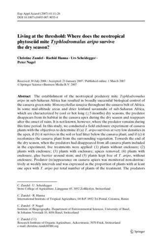 Living at the threshold: where does the neotropical phytoseiid mite Typhlodromalus aripo survive the dry season?