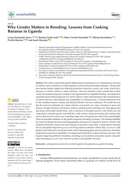 Why Gender Matters in Breeding: Lessons from Cooking Bananas in Uganda