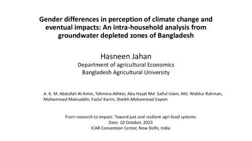 Gender differences in perceptions of climate change and eventual impacts: An intra-household analysis from groundwater depleted zones of Bangladesh