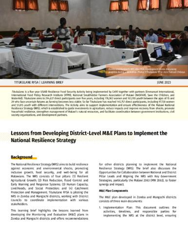 Lessons from developing district-level M&E plans to implement the National Resilience Strategy