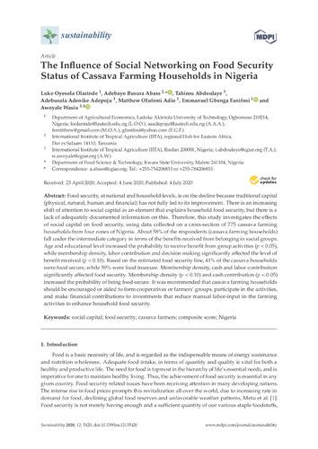 The influence of social networking on food security status of cassava farming households in Nigeria
