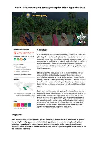 CGIAR Initiative on Gender Equality: Inception Brief