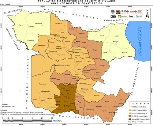 Population distribution and density in villages in Chalinze District, Coast Region